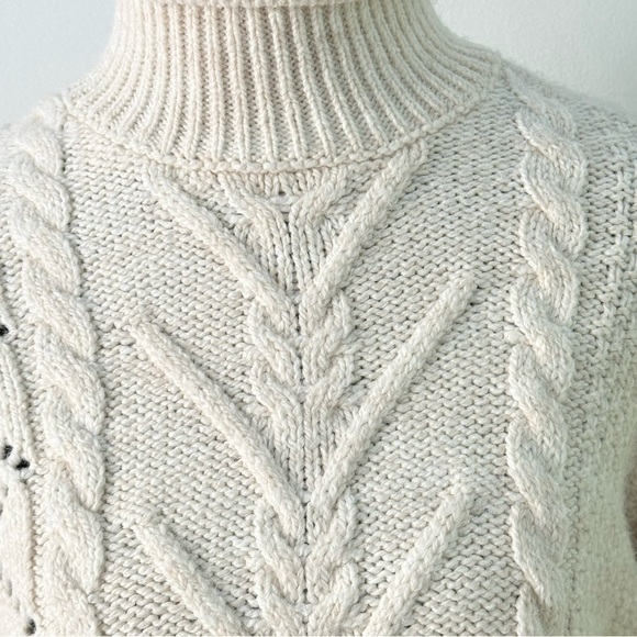 Mango Cream Cable Knit Turtleneck Sweater - Picture 2 of 11